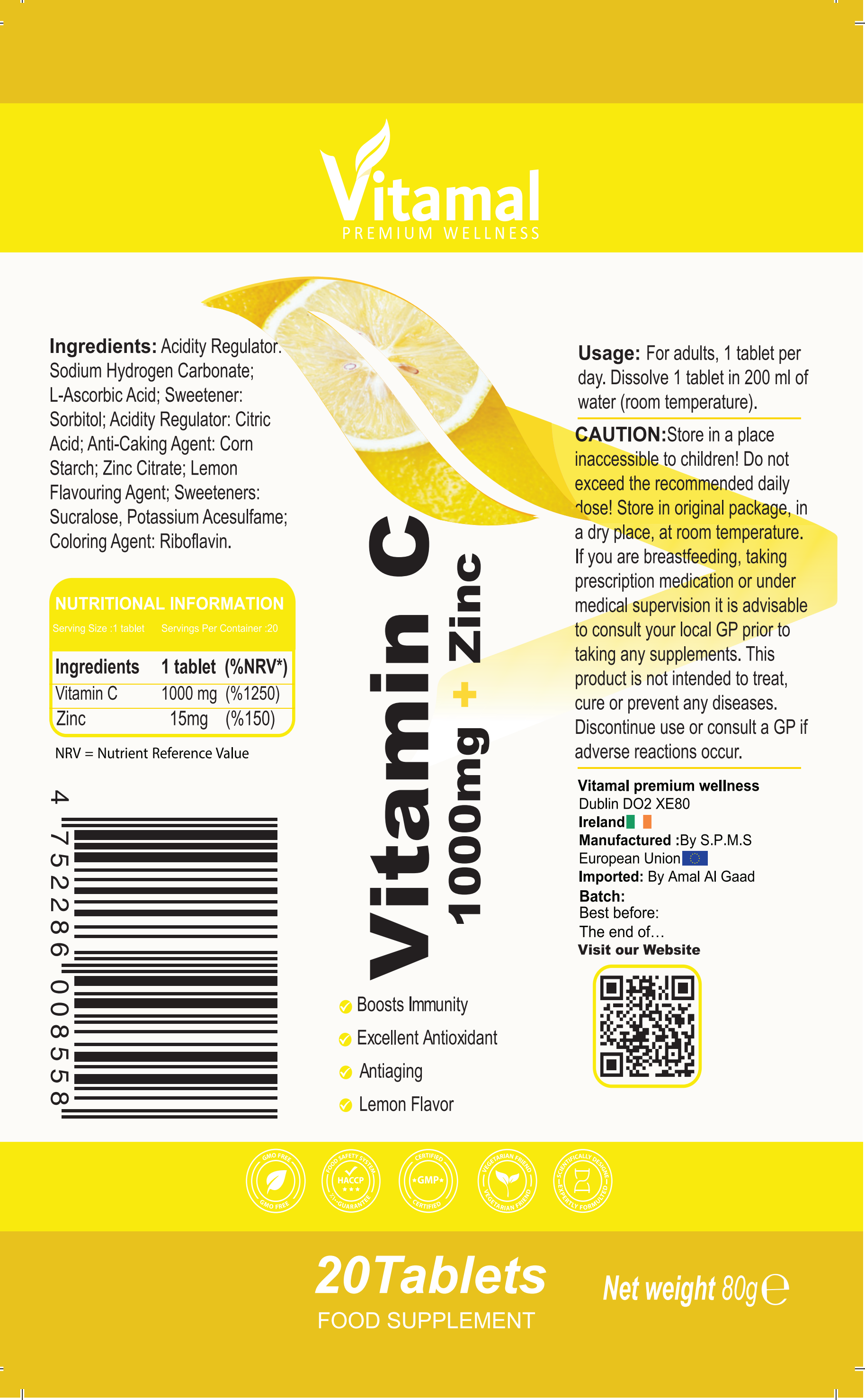 Effervescent Vitamin C 1000mg +Zinc 15mg N20 ( LEMON FLAVOR)
