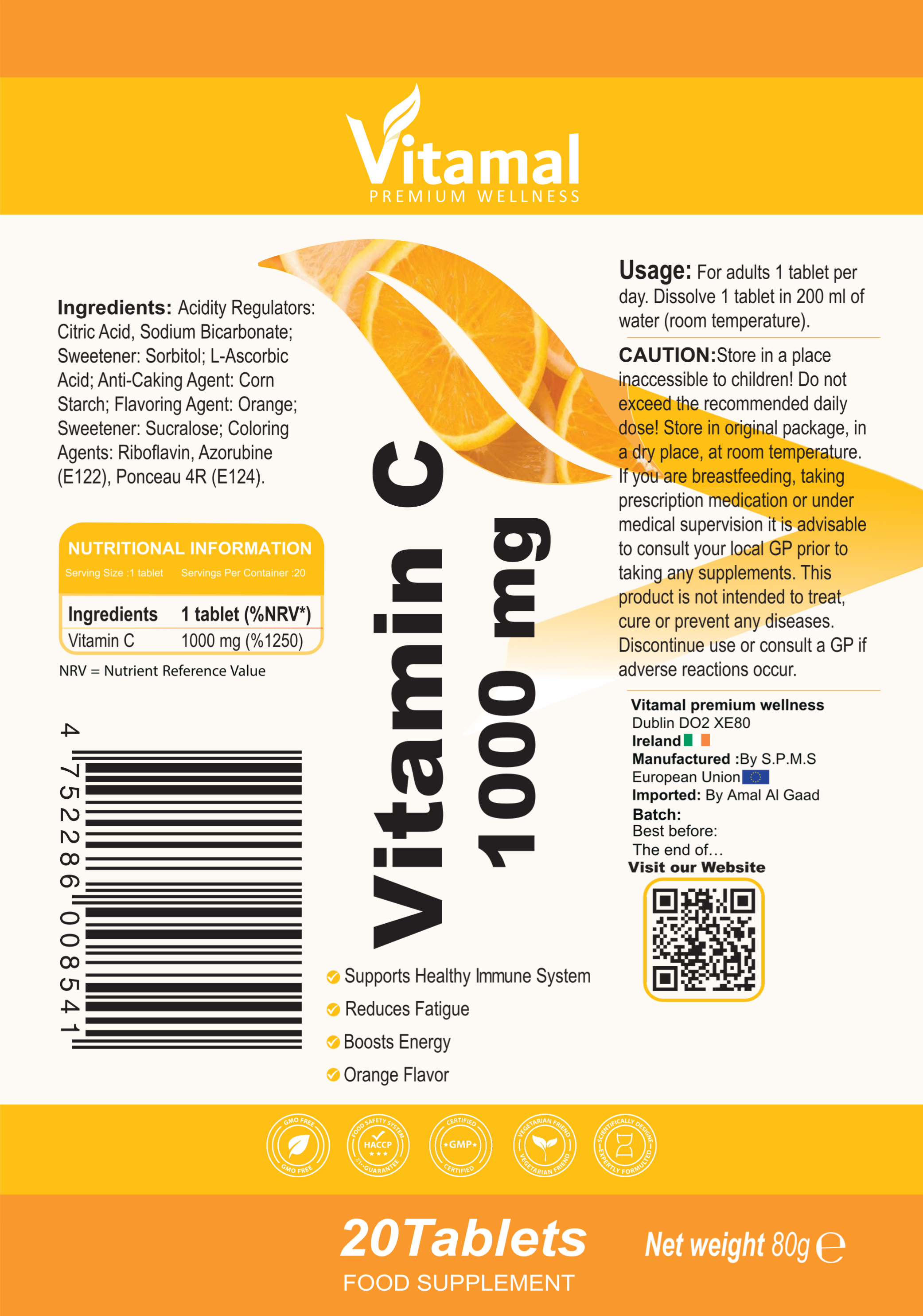 Effervescent Vitamin C 1000mg N20  (ORANGE FLAVOR)