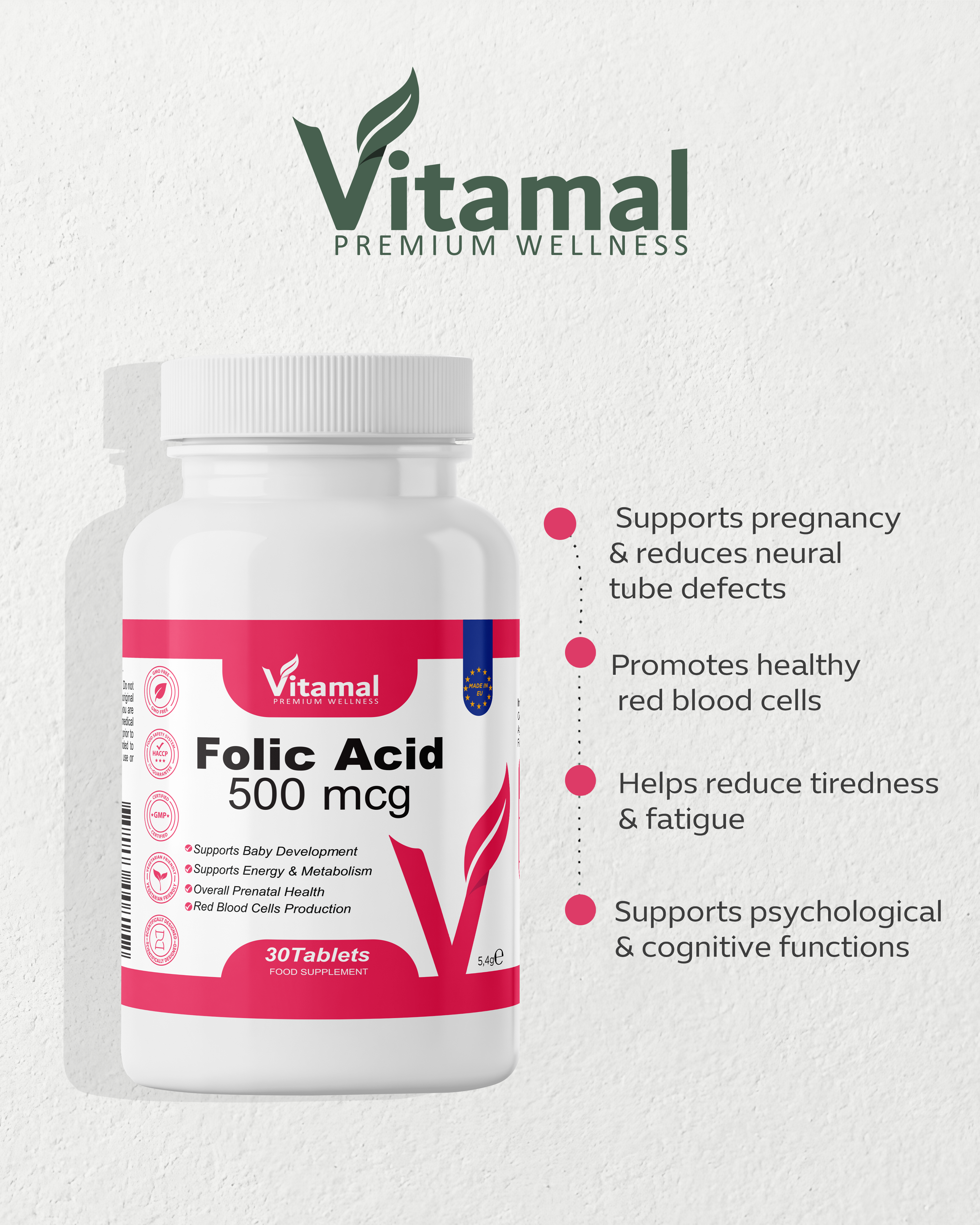 Folic Acid 500mcg - 30 Tablets