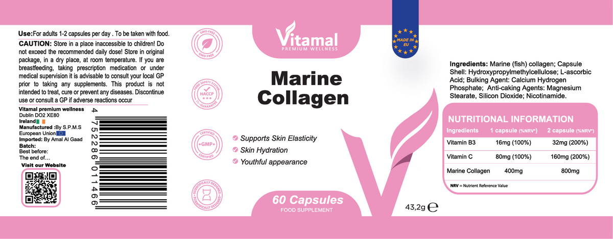 Marine Collagen + Vitamin C & B3 - 60 Capsules