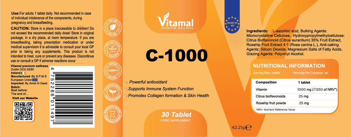 Vitamin C 1000mg + Bioflavonoids & Rosehip - 30 Tablets