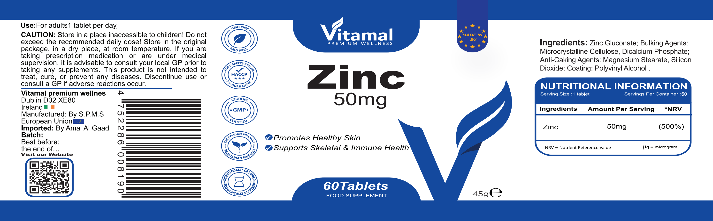 Zinc 50mg - 60 Tablets