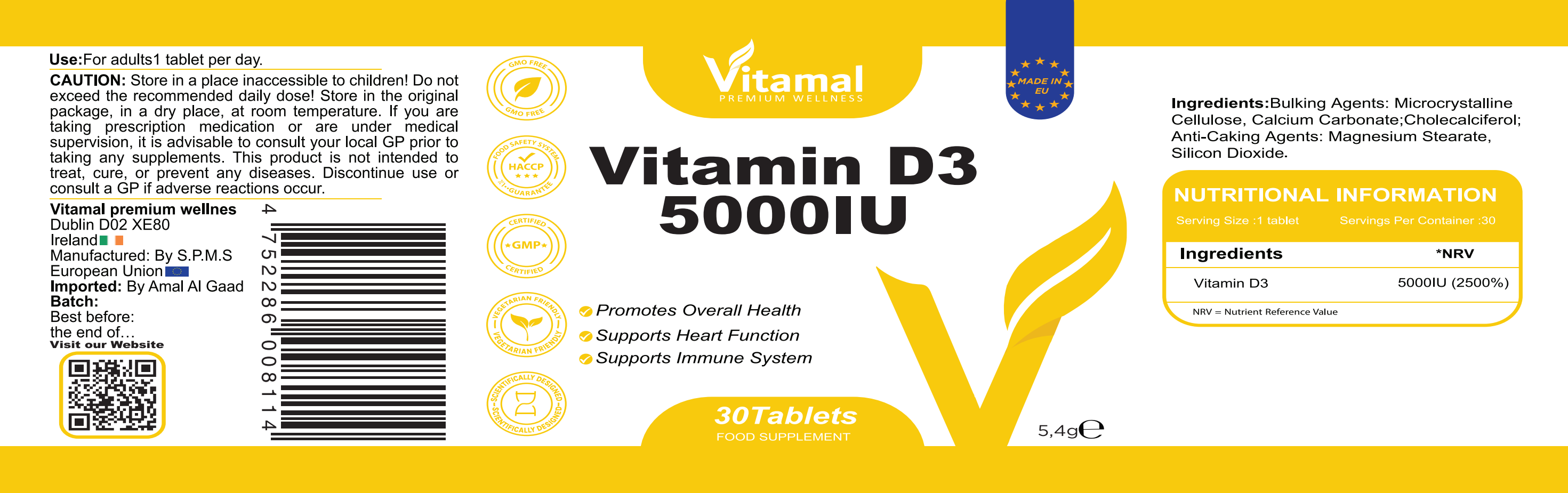 Vitamin D3 5000 IU - 30 Tablets