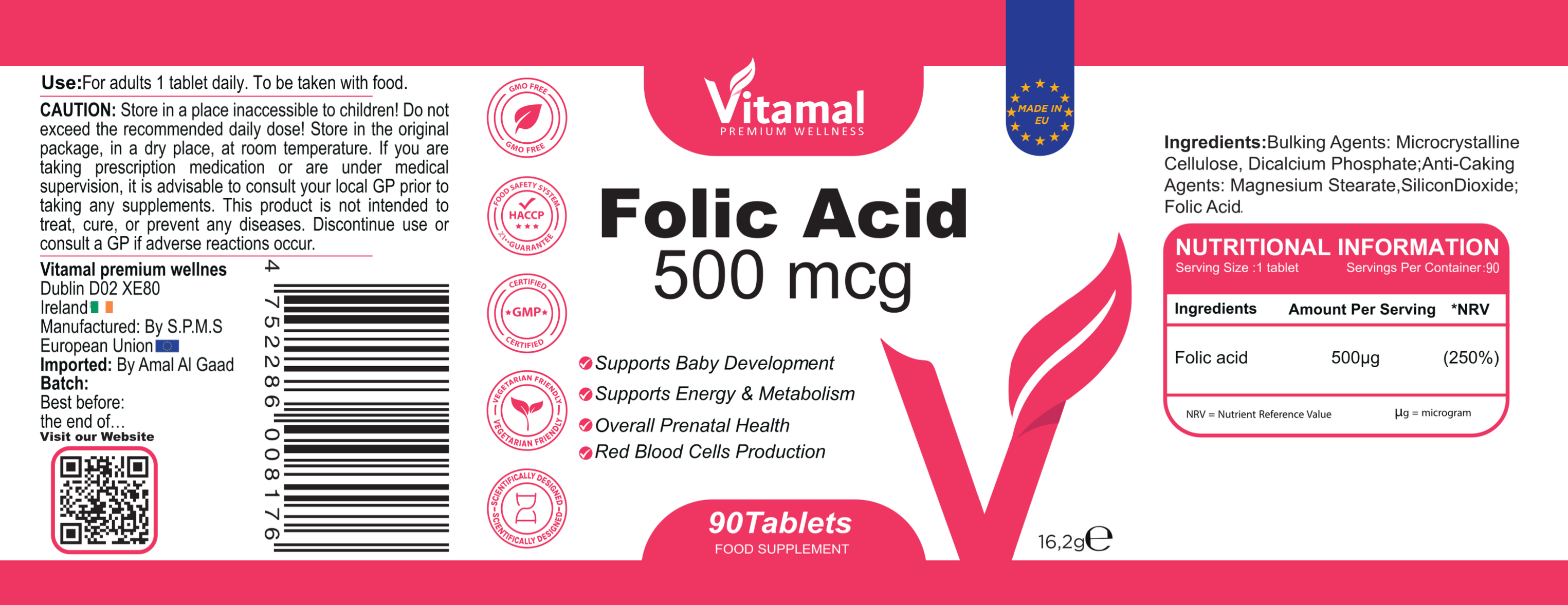 Folic Acid 500mcg - 60 Tablets