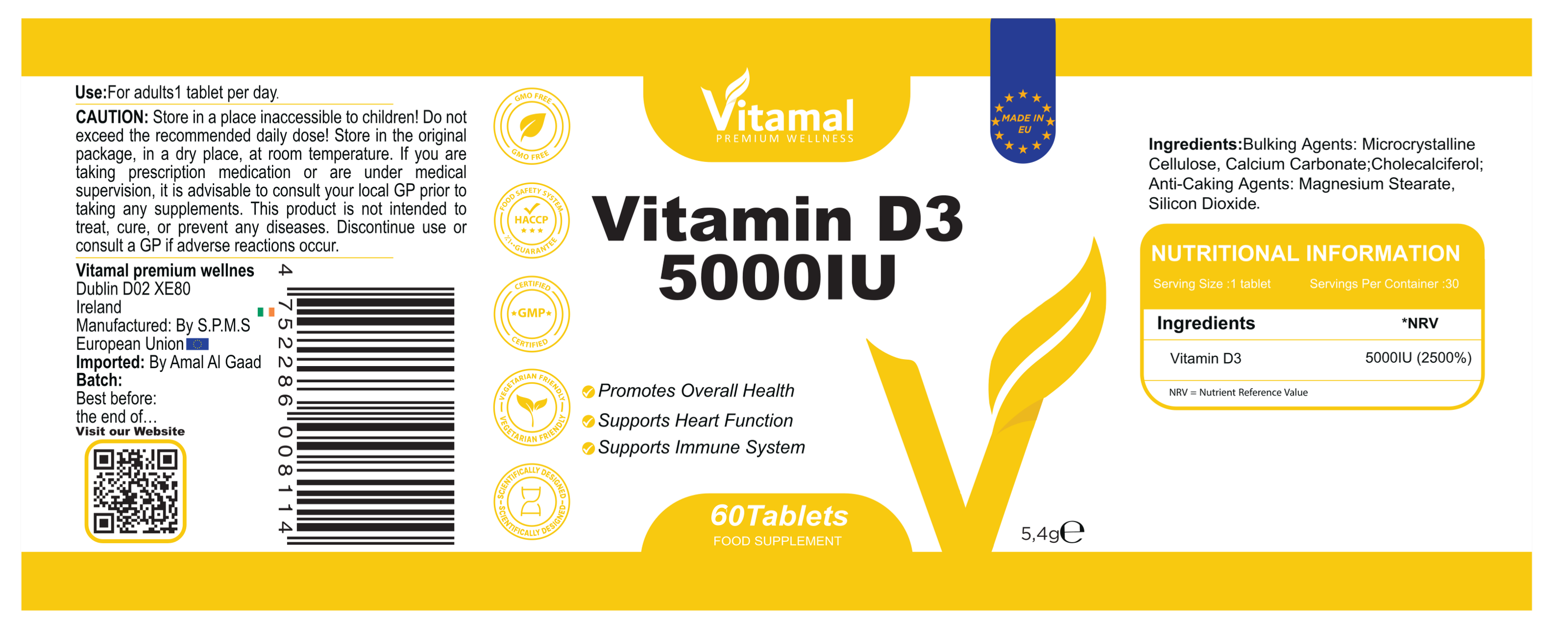 Vitamin D3 5000 IU - 60 Tablets