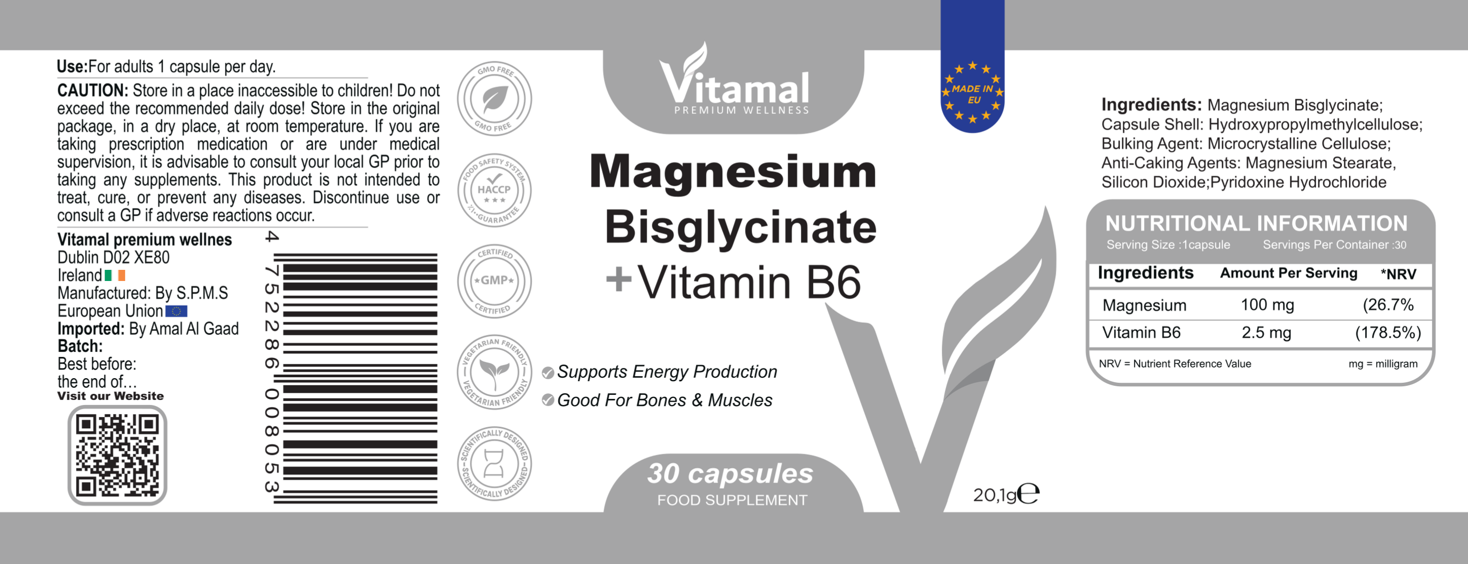 Magnesium + B6 - 30 Capsules