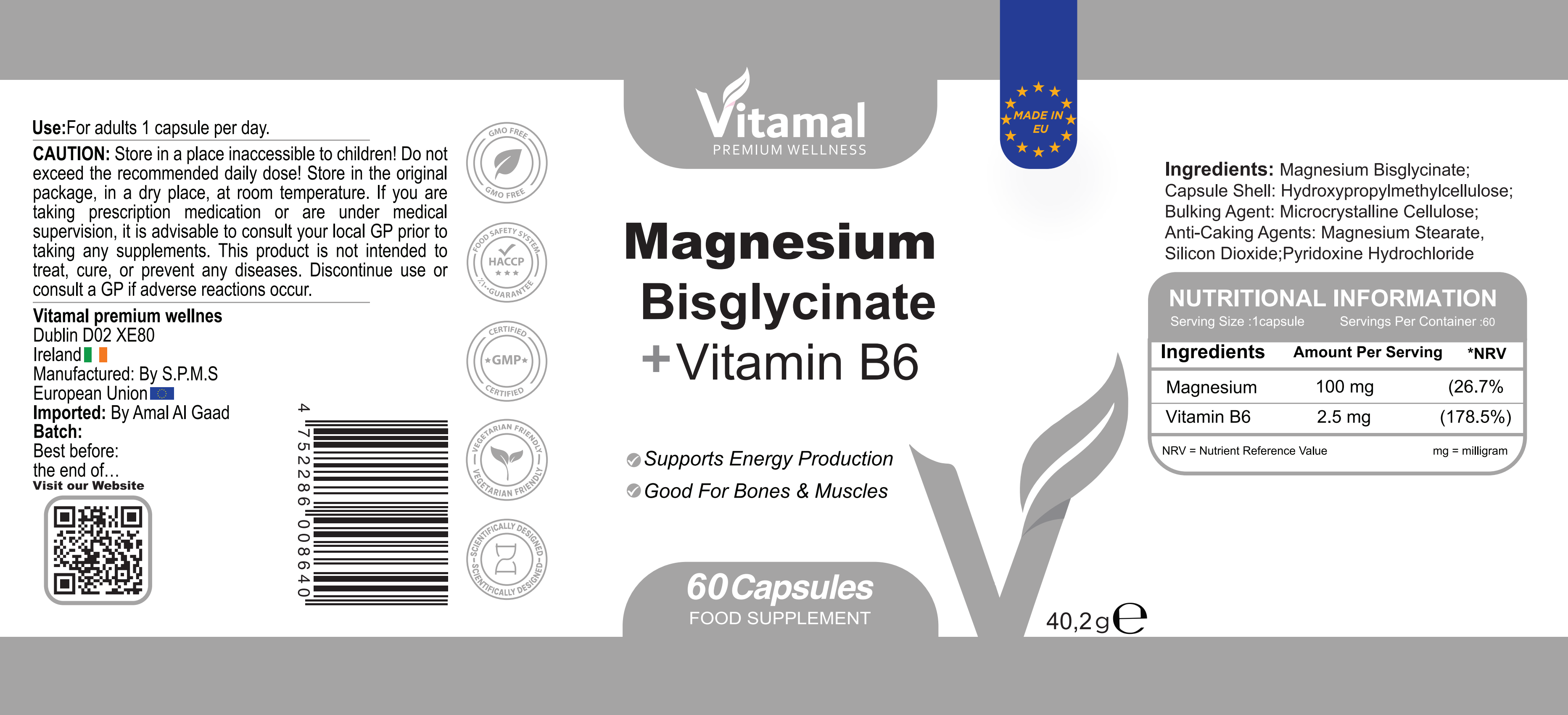 Magnesium + B6 - 60 Capsules
