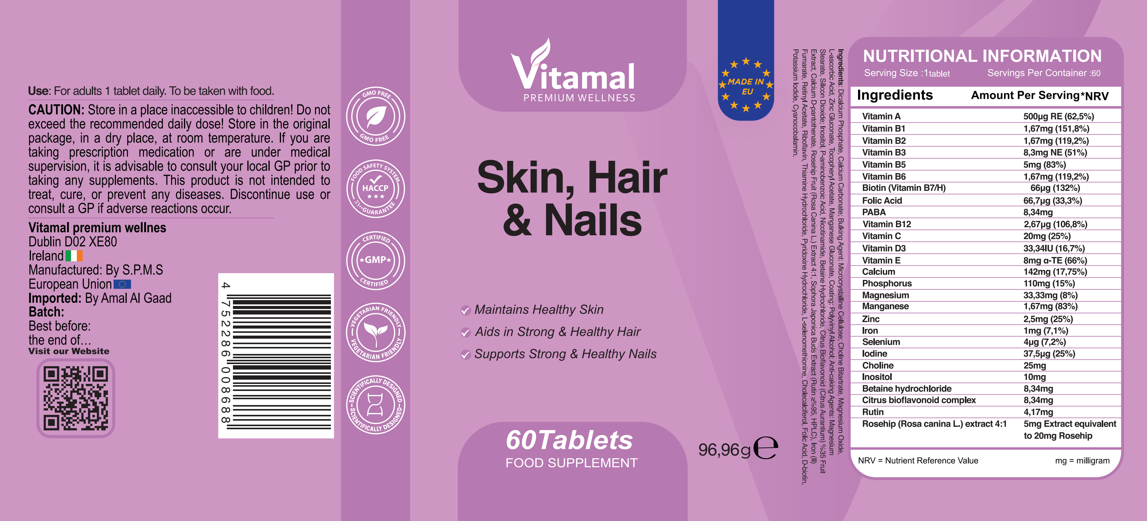 Skin, Hair & Nails formula (28 active components)